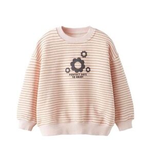 Zara Toddler Girl Striped Floral Sweatshirt - Pale Pink Sz: 18 months